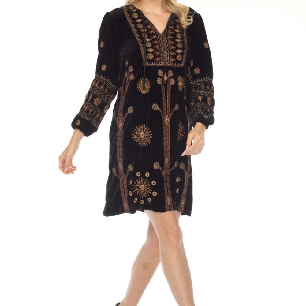 Johnny Was Heidi Velvet Yoke Dress Embroidered Beaded Tassel NWT - Picture 4 of 12